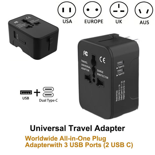 Universal Travel Adapter, Portable Worldwide All-in-One Plug Adapter With 3 USB
