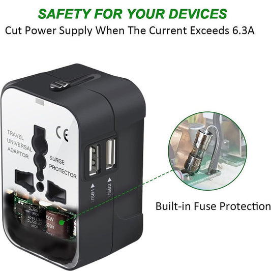 Travel Adapter, Worldwide All In One Universal Travel Adapter Wall Charger AC Power Plug Adapter Wi