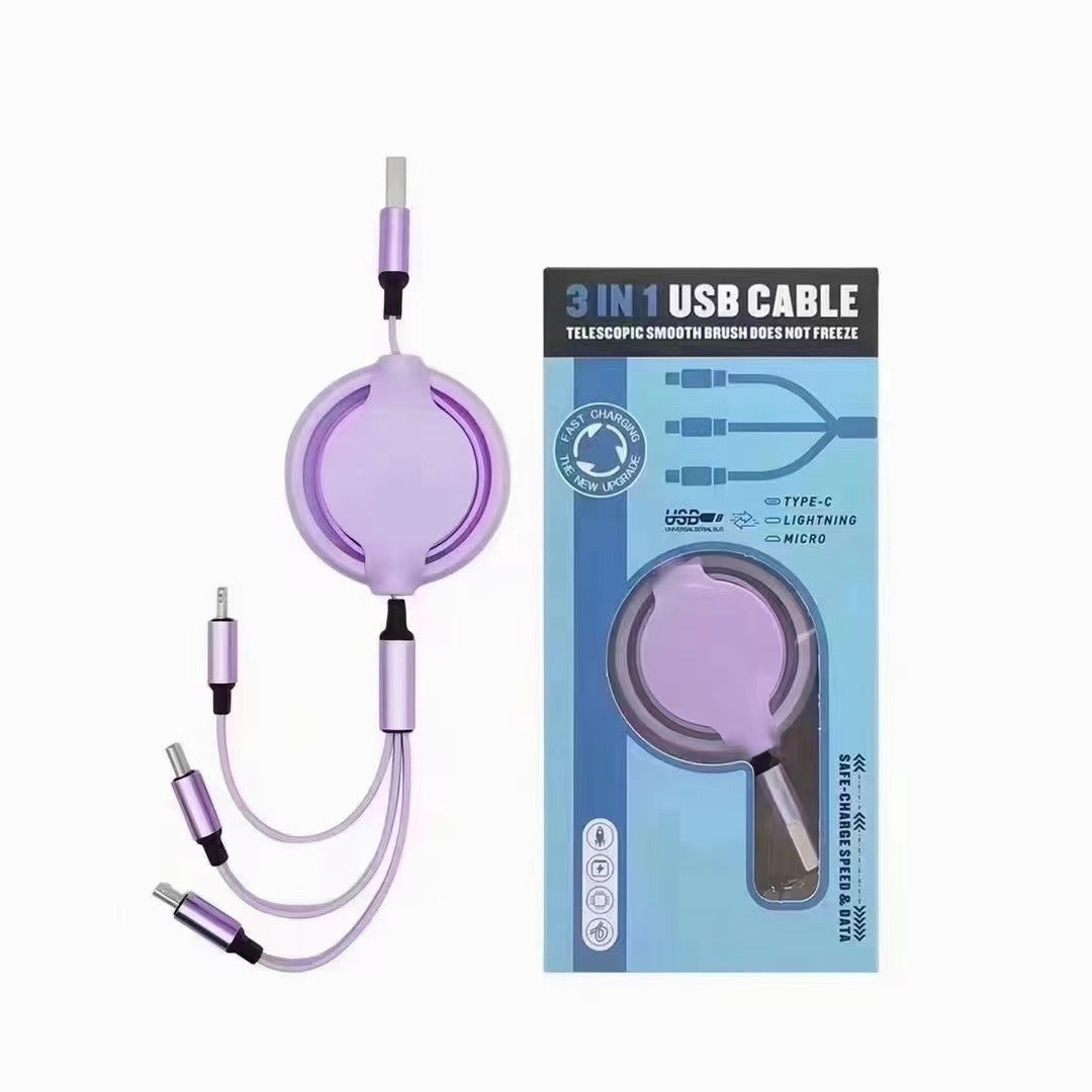 Three-in-one Mobile Phone Data Cable, Free Switching Of Interfaces, Multi-device Charging Is Super Convenient.