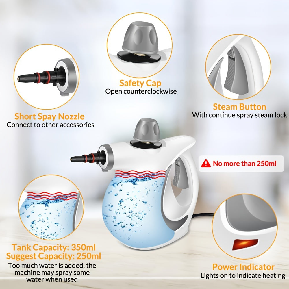 Handheld Multi-Surface Pressurized Steam Cleaner With 12 Accessories, Multi-Purpose Steam Generator For Household Water Tank, Natural Steam Cleaning, Yellow
