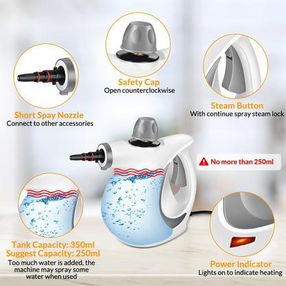 Handheld Multi-Surface Pressurized Steam Cleaner With 12 Accessories, Multi-Purpose Steam Generator For Household Water Tank, Natural Steam Cleaning, Yellow