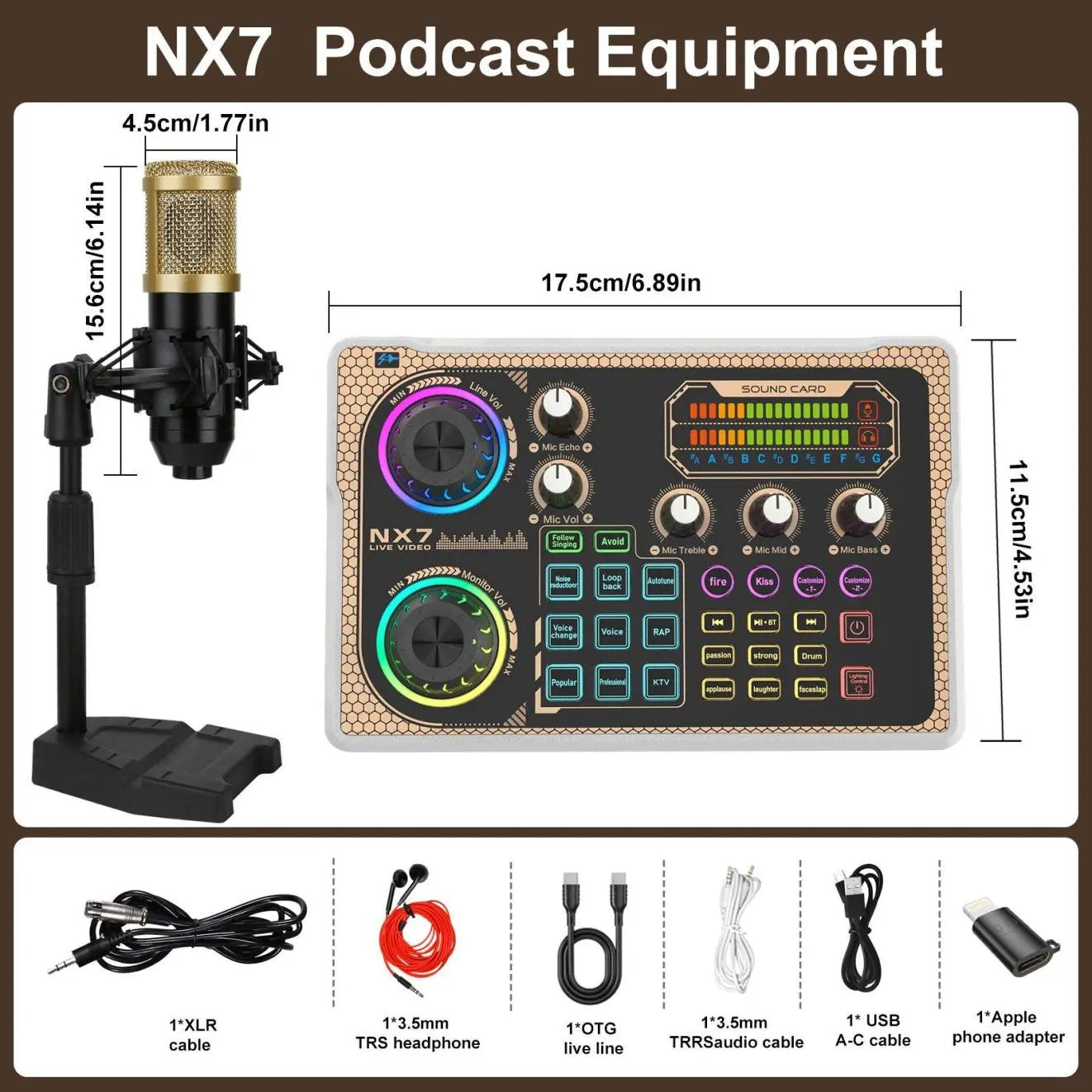 NX7 LED Karaoke Mixer - Stunning Lighting Effects, Backing Vocal Function, PC Microphone Kit, Dual Ports For Mobile Phones, Podcast Mixing Equipment For Any Age