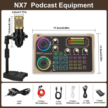 NX7 LED Karaoke Mixer - Stunning Lighting Effects, Backing Vocal Function, PC Microphone Kit, Dual Ports For Mobile Phones, Podcast Mixing Equipment For Any Age