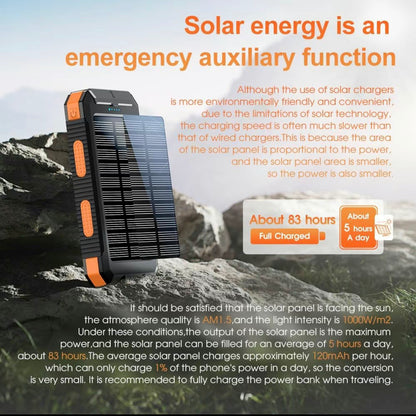 Solar Charger, 8000mAh Portable Solar Power For All Mobile Phones, Waterproof Battery Pack