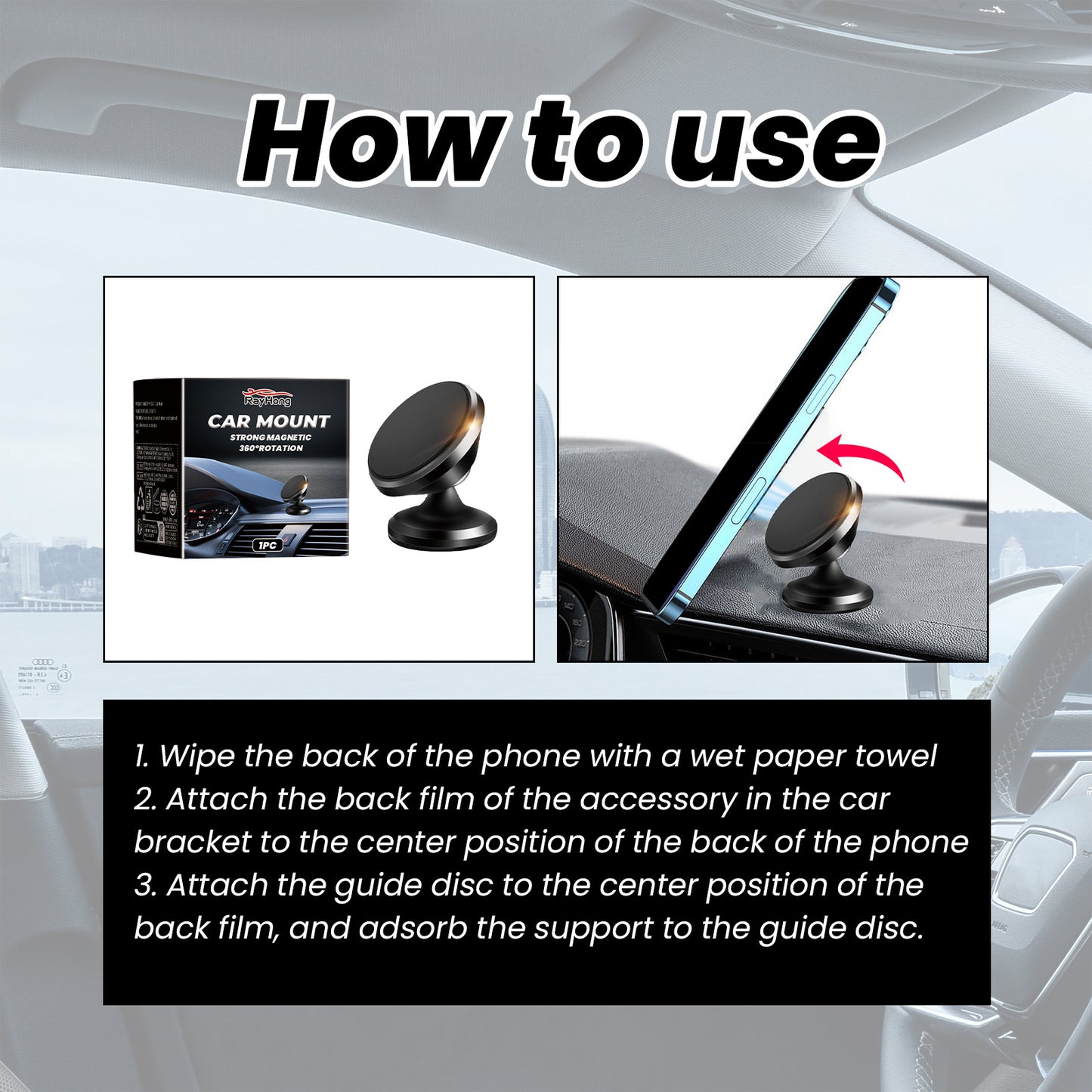 Rayhong Car Stand New Magnetic Folding Mobile Phone Stand For Rotating Dashboard Navigation For Cars
