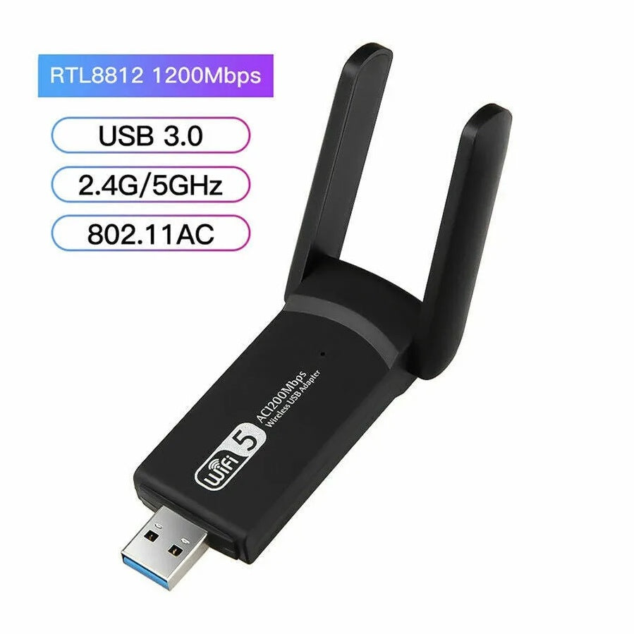 1200Mbps Long Range AC1200 Dual Band 5GHz Wireless USB 3.0 WiFi Adapter Antennas