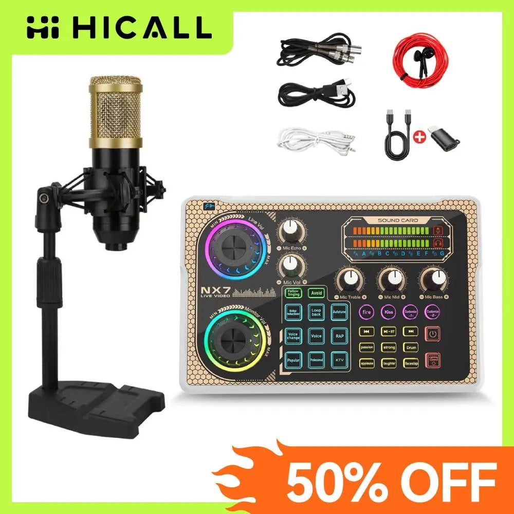 NX7 LED Karaoke Mixer - Stunning Lighting Effects, Backing Vocal Function, PC Microphone Kit, Dual Ports For Mobile Phones, Podcast Mixing Equipment For Any Age