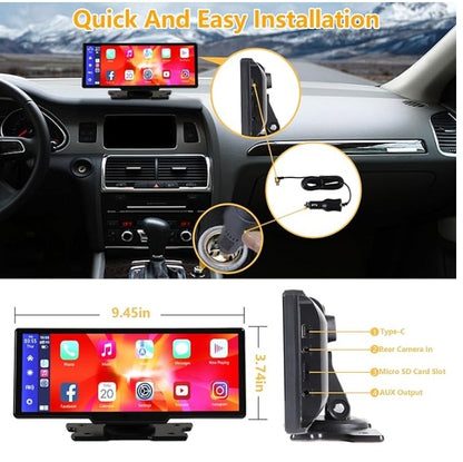 Portable Wireless Car play With 2.5K Camera, 1080P Back Cam 9.3inches Ultra HD Android Auto Car Play Screen For Car DVR Loop Recording