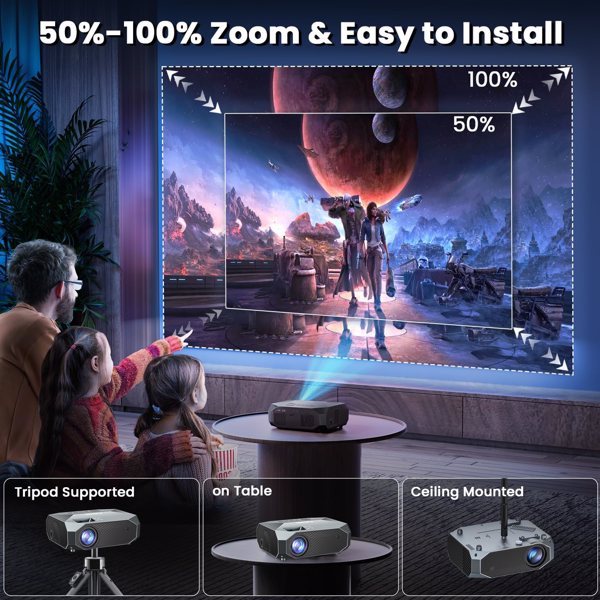 Projector With 5G WiFi And Bluetooth, Native 1080P, Supports 4K, Suitable For Mobile Phones,PCs,TV Sticks,PS5