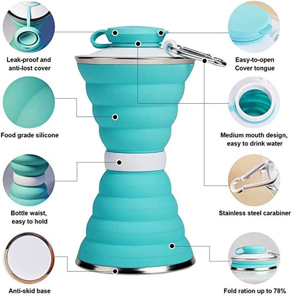 500ML Silicone Water Bottle Cup Foldable Leak Proof Portable Sports Travel Water Bottles For Outdoor Travel