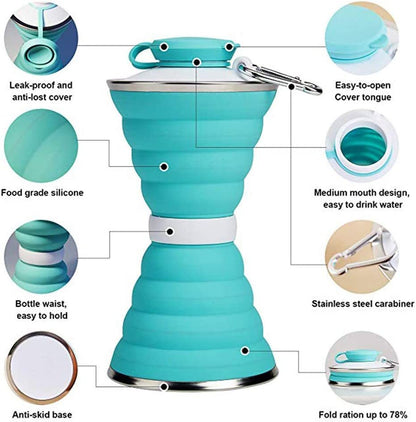 500ML Silicone Water Bottle Cup Foldable Leak Proof Portable Sports Travel Water Bottles For Outdoor Travel