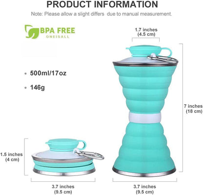 500ML Silicone Water Bottle Cup Foldable Leak Proof Portable Sports Travel Water Bottles For Outdoor Travel