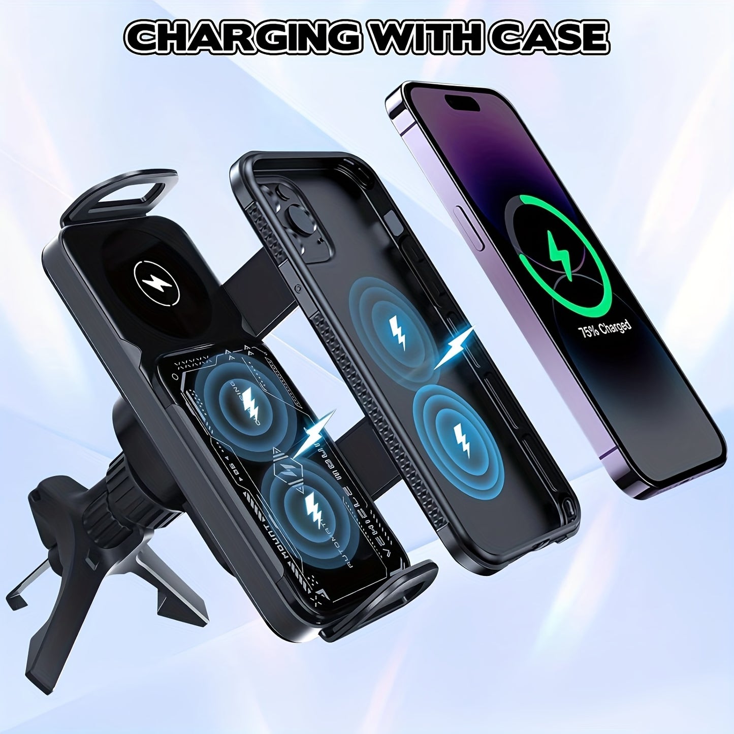 Car Universal Mobile Phone Holder 15W Wireless Fast Charging 2 In 1 Automatic Rotating Magnetic