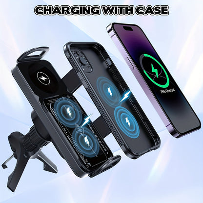 Car Universal Mobile Phone Holder 15W Wireless Fast Charging 2 In 1 Automatic Rotating Magnetic