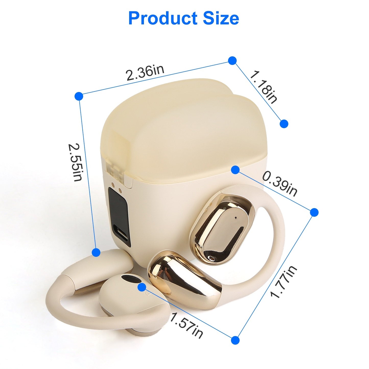 1 Set Wireless V5.4 Open Ear Earbuds With Earhook LED Display Charging Case IPX5 Waterproof 300Hrs