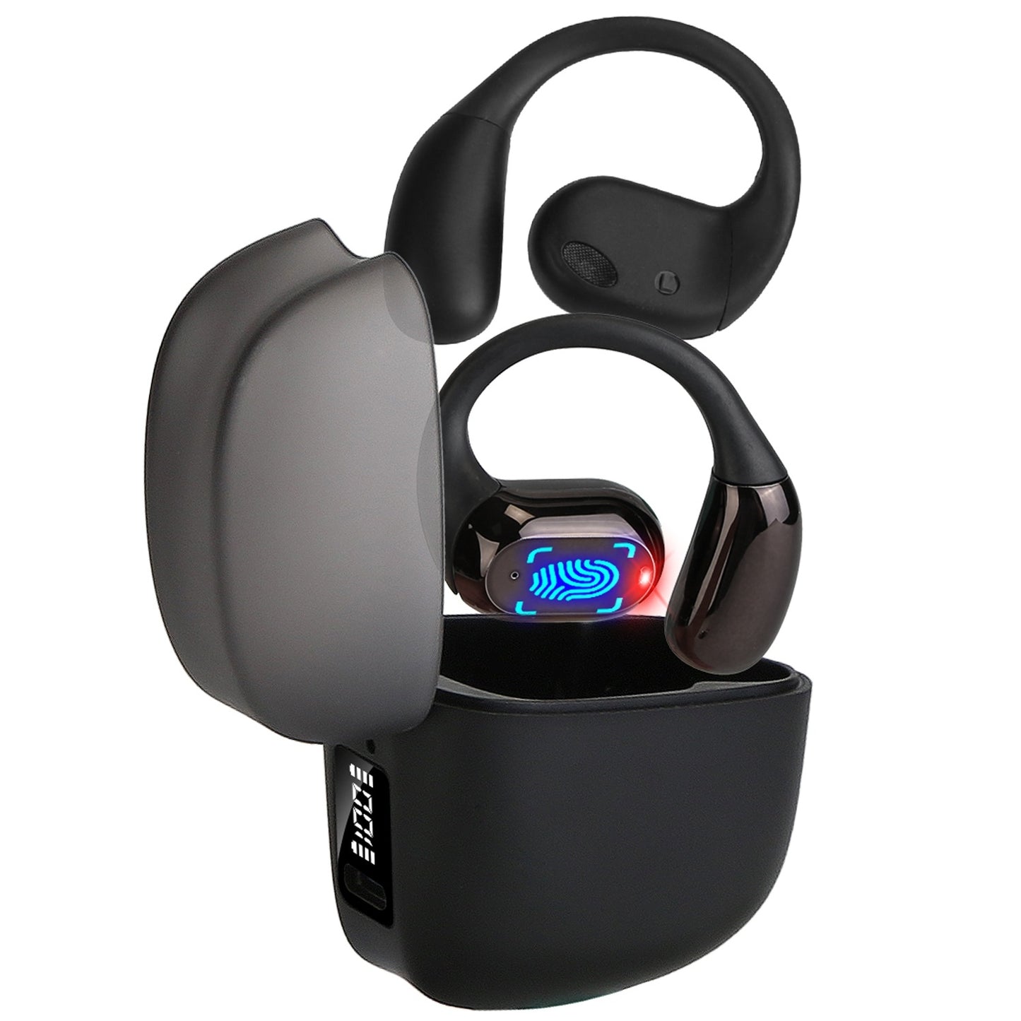 1 Set Wireless V5.4 Open Ear Earbuds With Earhook LED Display Charging Case IPX5 Waterproof 300Hrs