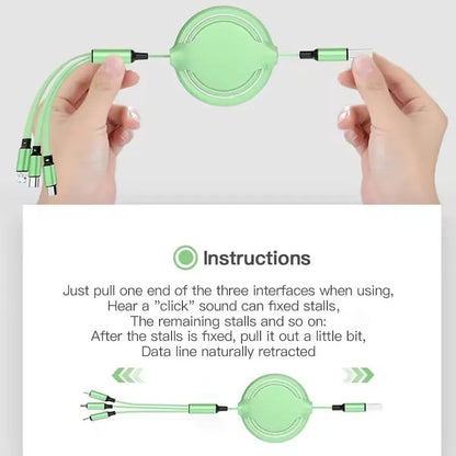 Three-in-one Mobile Phone Data Cable, Free Switching Of Interfaces, Multi-device Charging Is Super Convenient.