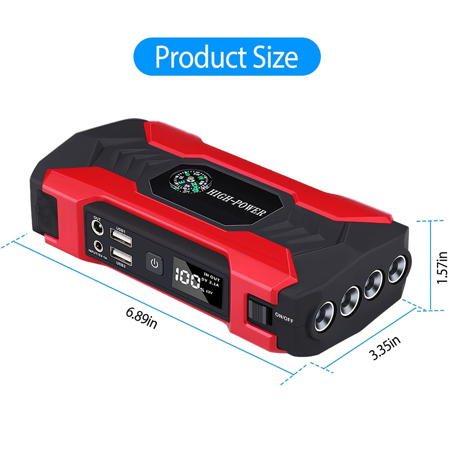 Car Jump Starter Booster 800A Peak 28000mAh 12V Battery Charger Up To 6.0L Gas Or 3.0L Diesel Engine With LCD Screen 4 Modes LED Flashlight