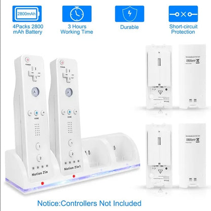 4 Remotes Charging Dock Game Controller Charger 2800mAh Rechargeable Battery Charging Stations W LED Indicator For Wii Nintendo
