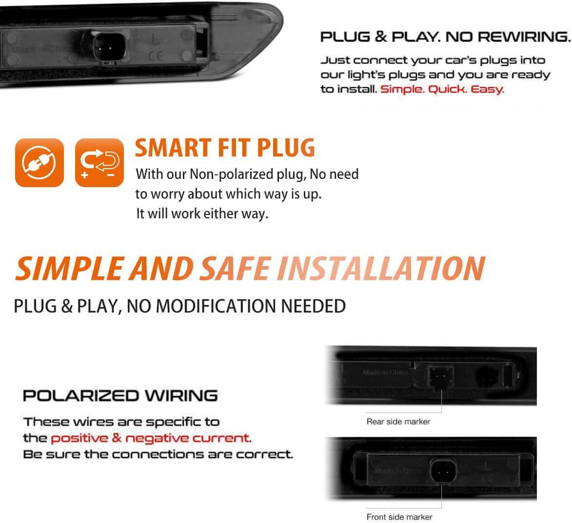 Black Lens LED Front Rear Fender Side Marker Lights For 2004-2008 Acura TL Base