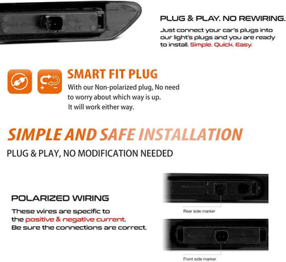 Black Lens LED Front Rear Fender Side Marker Lights For 2004-2008 Acura TL Base