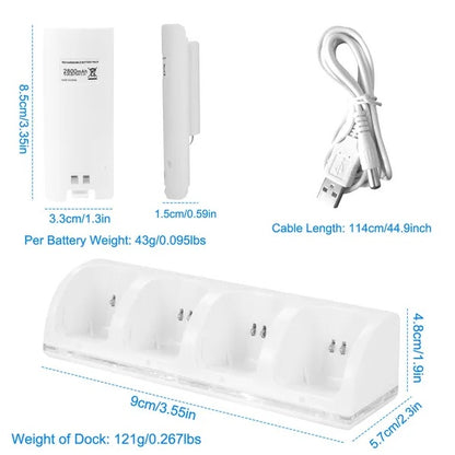 4 Remotes Charging Dock Game Controller Charger 2800mAh Rechargeable Battery Charging Stations W LED Indicator For Wii Nintendo