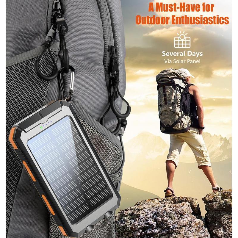 Solar Charger, 8000mAh Portable Solar Power For All Mobile Phones, Waterproof Battery Pack