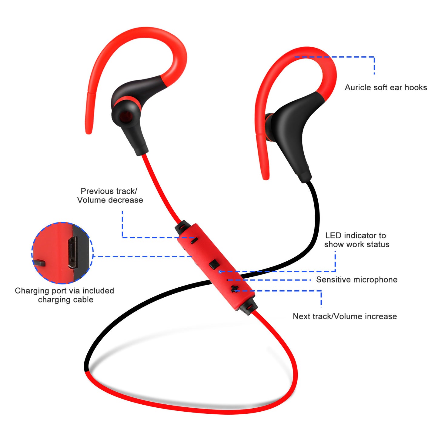 Wireless Headsets V4.1 Sport In Ear Stereo Headphones Sweatproof Noise Canceling Earphones