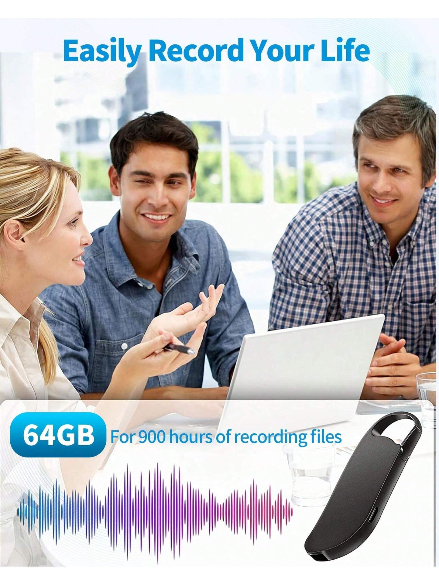 64GB Digital Voice Recorder, USB C Interface, Voice Activation And Noise Reduction