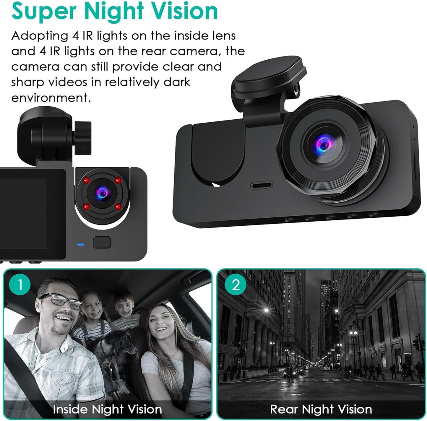 3 Channel Dash Cam, 1080P Dash Cam Front And Rear Inside, Three Way Dash Camera For Cars