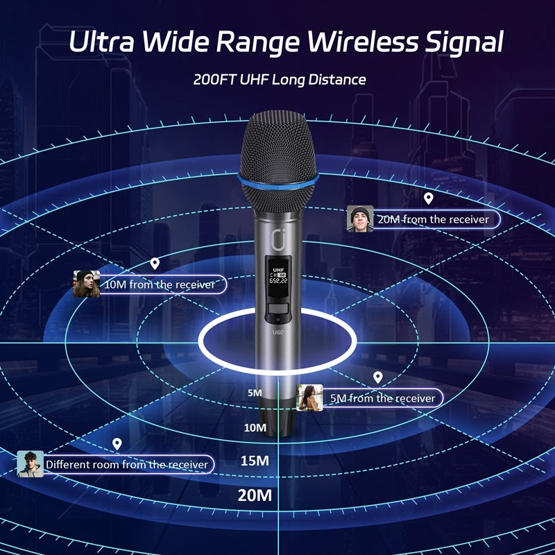 JYX U60 Wireless Microphone & Dual Dynamic Microphone & Professional UHF Metal Mic For Karaoke Singing