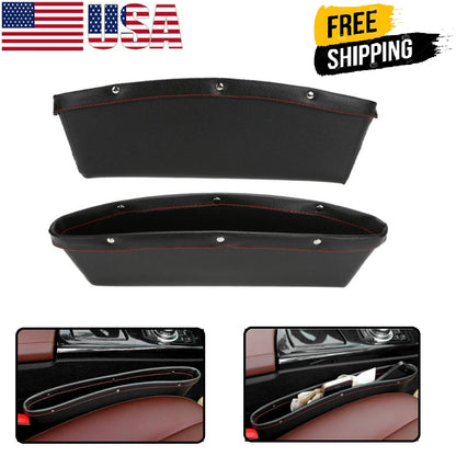 2pcs Car Seat Gap PU Leather Catch Catcher Box Caddy Slit Pocket Storage Organizer