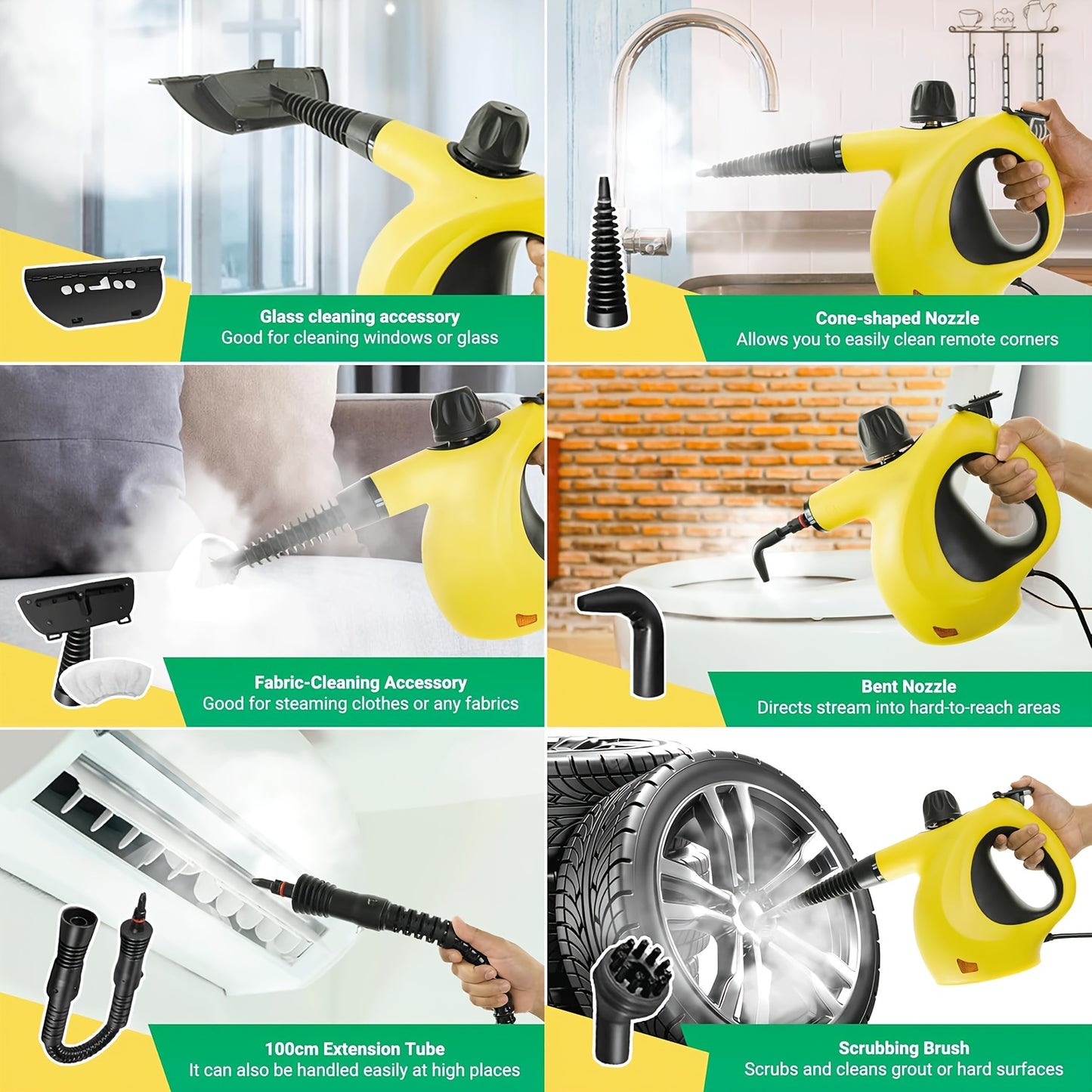 Handheld Multi-Surface Pressurized Steam Cleaner With 12 Accessories, Multi-Purpose Steam Generator For Household Water Tank, Natural Steam Cleaning, Yellow