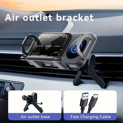 Car Universal Mobile Phone Holder 15W Wireless Fast Charging 2 In 1 Automatic Rotating Magnetic
