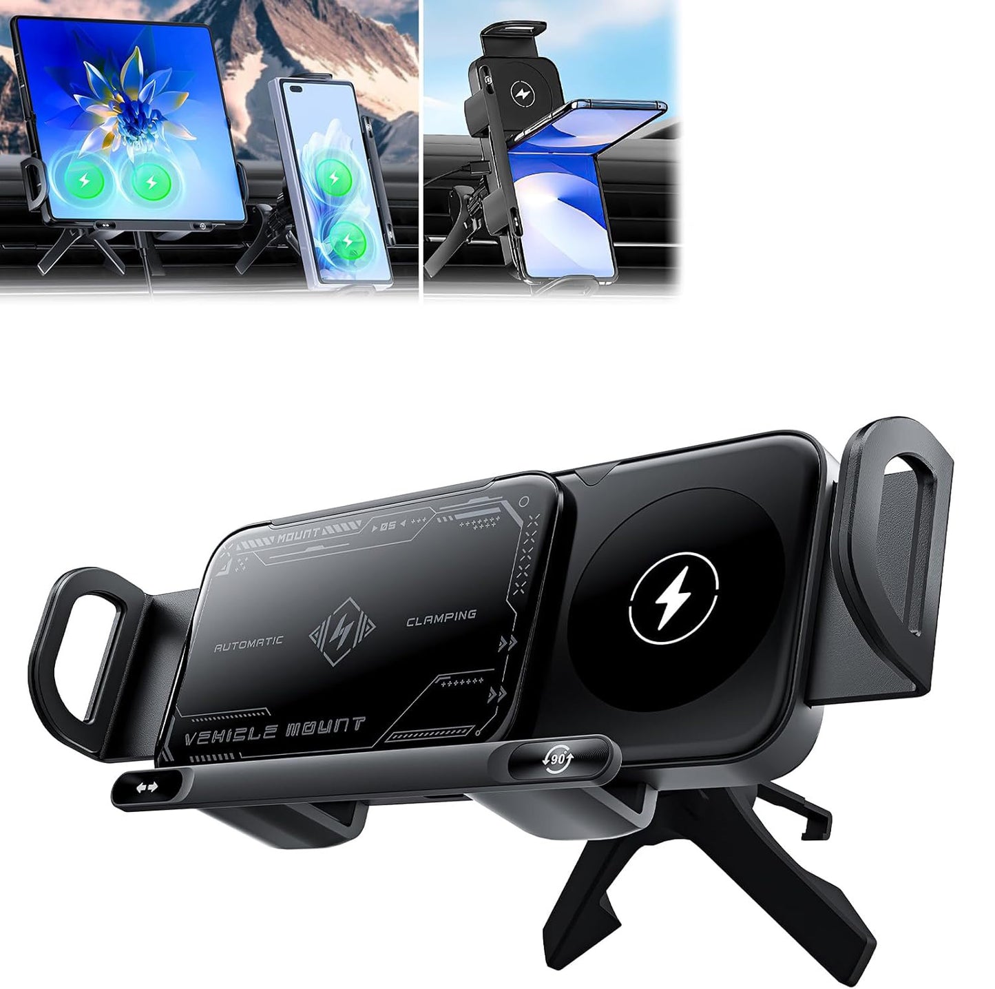 Car Universal Mobile Phone Holder 15W Wireless Fast Charging 2 In 1 Automatic Rotating Magnetic
