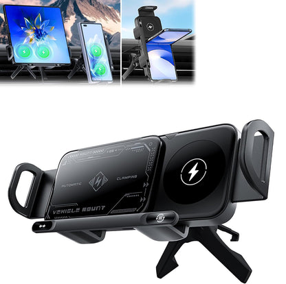 Car Universal Mobile Phone Holder 15W Wireless Fast Charging 2 In 1 Automatic Rotating Magnetic