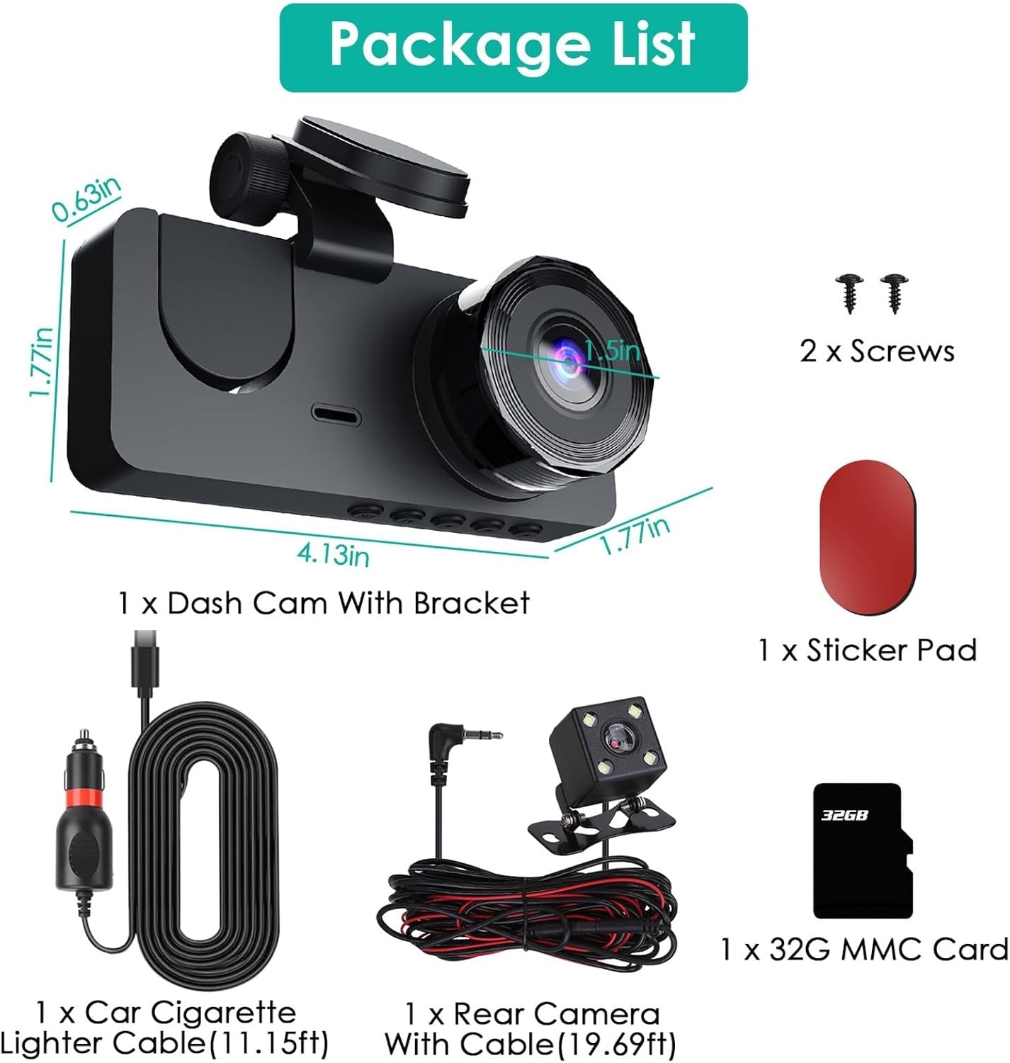 3 Channel Dash Cam, 1080P Dash Cam Front And Rear Inside, Three Way Dash Camera For Cars