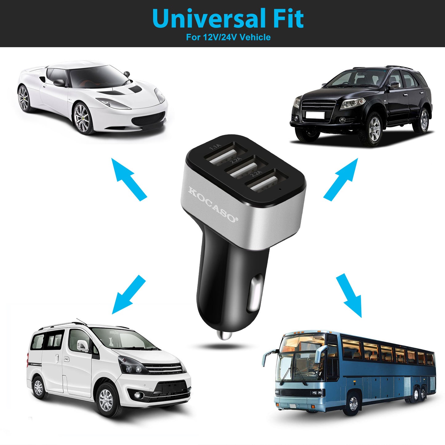 1Pc 3Port USB Car Charger  30W 5.5A For IOS Phone 16 15 14 And More