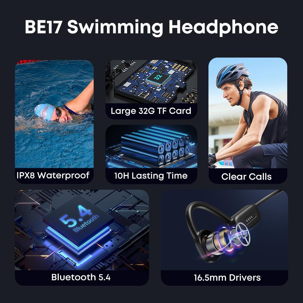 IPX8 Waterproof Headphones, Swimming-specific Bluetooth Headphones