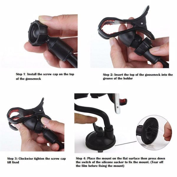 Universal Double Clamp Hose Bracket With Adhesive, Flexible Gooseneck,1 x Car Mount Holder