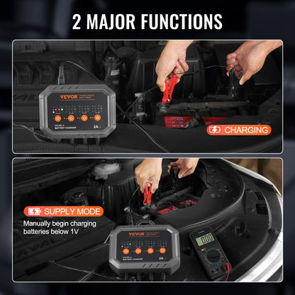 VEVOR Smart Battery Charger, 8-Amp, LiFePO4 Lead-Acid Car Battery Charger, Fully-Automatic Charger