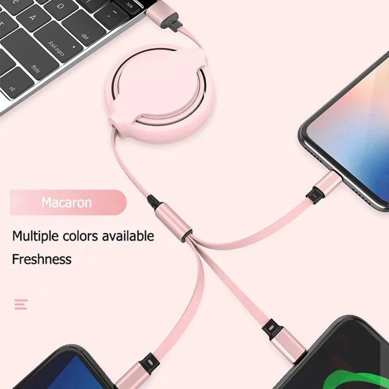 Three-in-one Mobile Phone Data Cable, Free Switching Of Interfaces, Multi-device Charging Is Super Convenient.