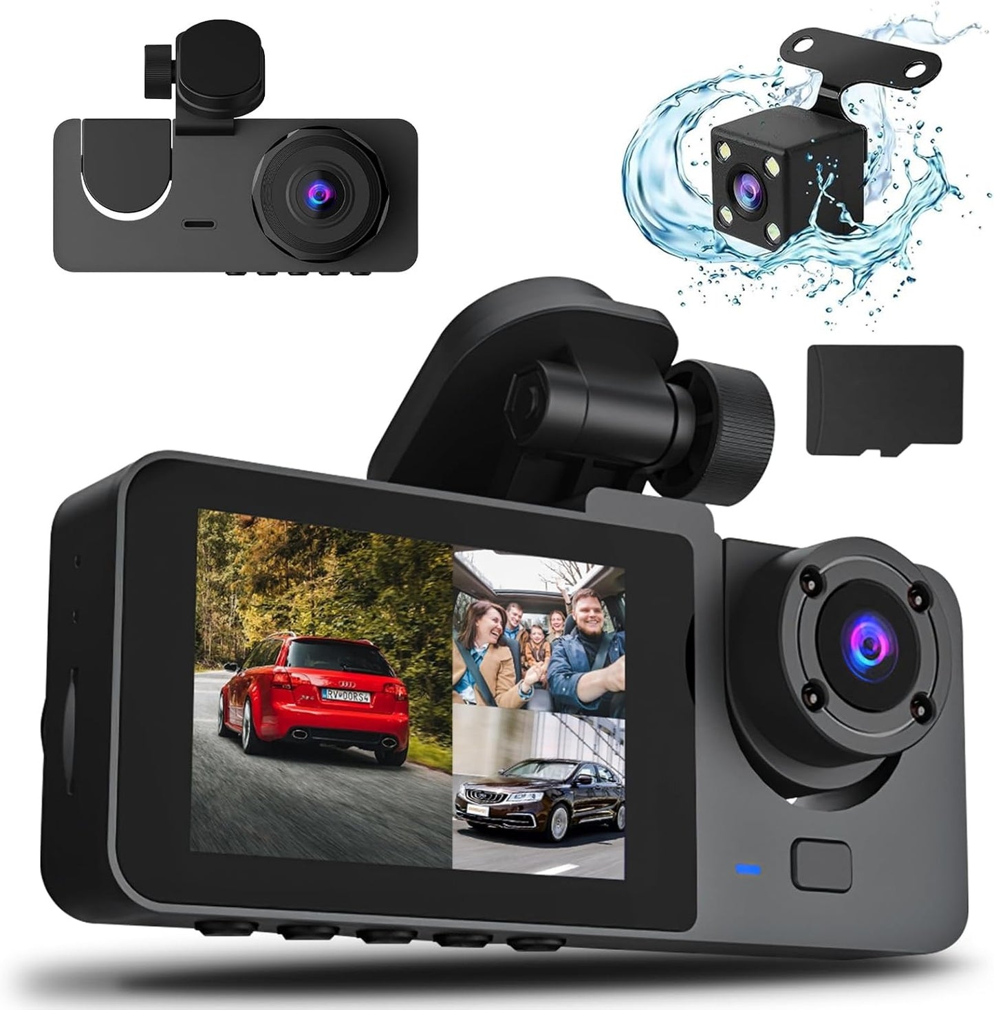 3 Channel Dash Cam, 1080P Dash Cam Front And Rear Inside, Three Way Dash Camera For Cars
