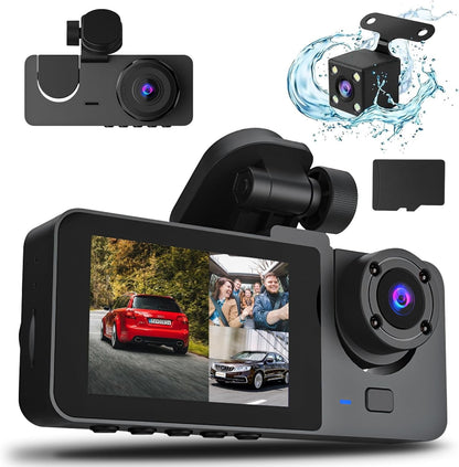 3 Channel Dash Cam, 1080P Dash Cam Front And Rear Inside, Three Way Dash Camera For Cars
